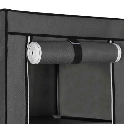 Armoire de rangement en tissu MATIS 150 x 175 cm avec étagères et tringle à vêtements, grise