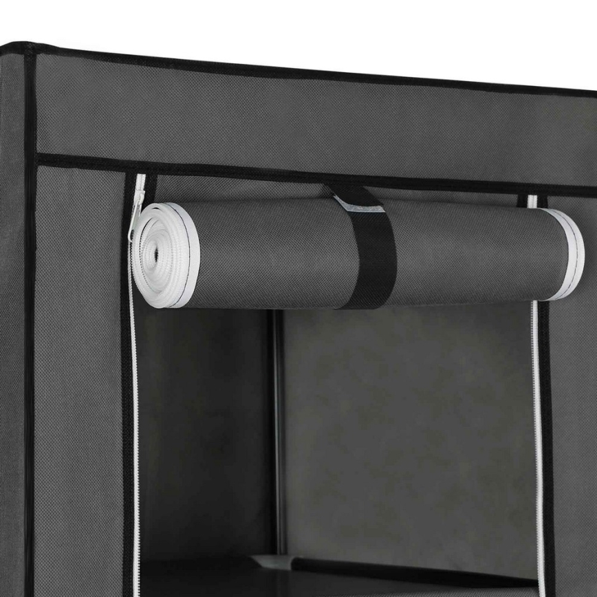 Armoire de rangement en tissu MATIS 150 x 175 cm avec étagères et tringle à vêtements, grise