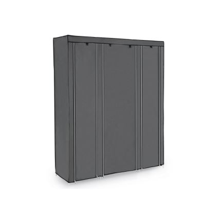 Armoire de rangement en tissu MATIS 150 x 175 cm avec étagères et tringle à vêtements, grise