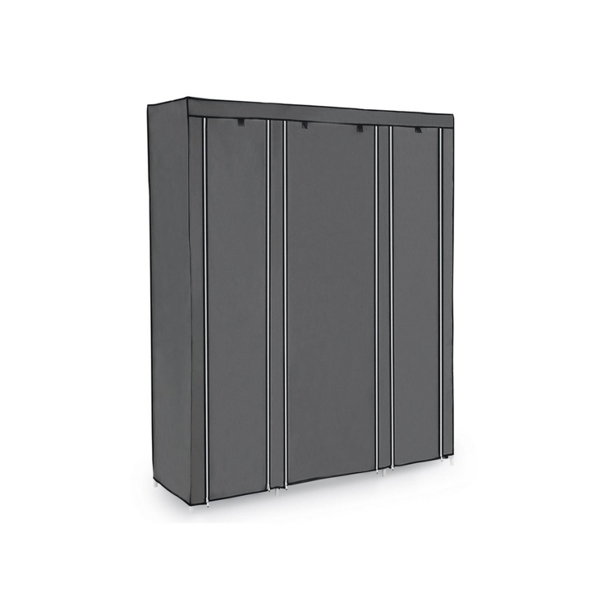 Armoire de rangement en tissu MATIS 150 x 175 cm avec étagères et tringle à vêtements, grise