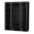 Armoire de rangement en tissu MATIS 150x175x45 cm, noire, avec étagères et tringle de penderie