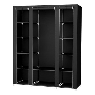 Armoire de rangement en tissu MATIS 150x175x45 cm, noire, avec étagères et tringle de penderie