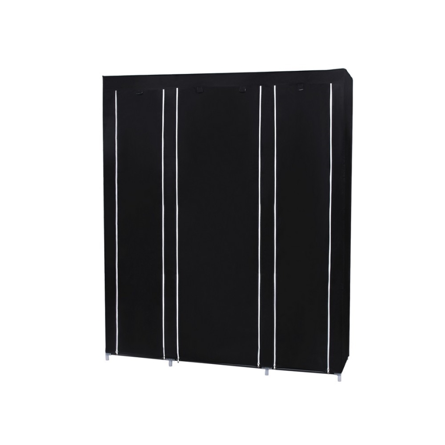 Armoire de rangement en tissu MATIS 150x175x45 cm, noire, avec étagères et tringle de penderie