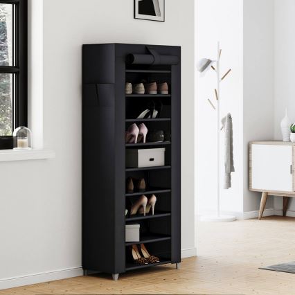 Armoire de rangement en tissu MATIS 58x160 cm, noire, avec étagères