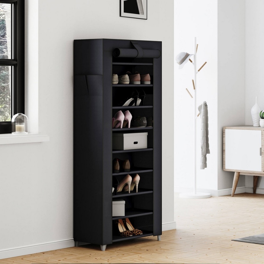 Armoire de rangement en tissu MATIS 58x160 cm, noire, avec étagères