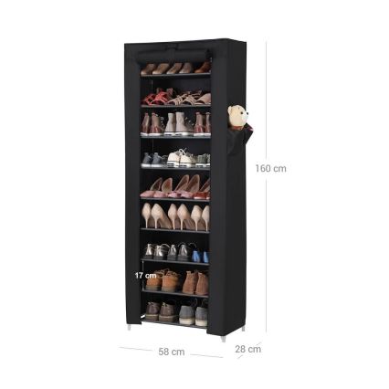 Armoire de rangement en tissu MATIS 58x160 cm, noire, avec étagères