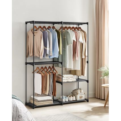 Armoire de rangement MATIS 138x182 cm avec étagères et tringle à vêtements, noire