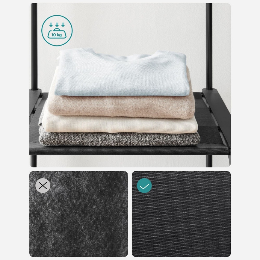 Armoire de rangement MATIS 138x182 cm avec étagères et tringle à vêtements, noire