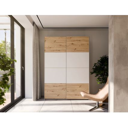 Armoire KARO 150x210 cm blanche/chêne artisan
