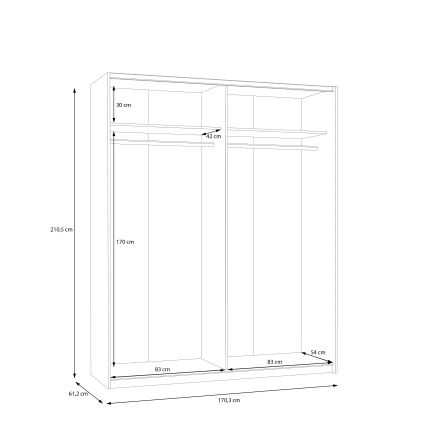 Armoire KARO 170 x 210 cm, blanc/chêne artisan