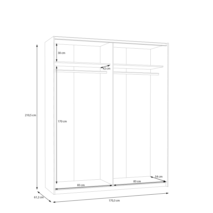 Armoire KARO 170x210 cm avec miroir, blanche