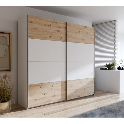 Armoire KARO 220x210 cm blanche/chêne artisan