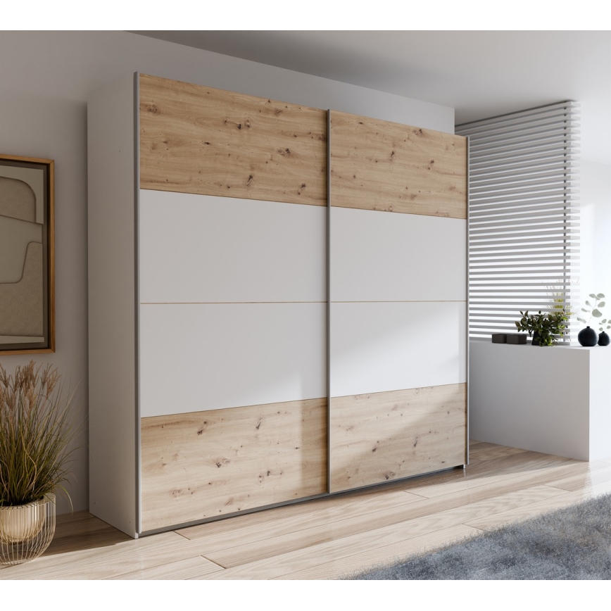 Armoire KARO 220x210 cm blanche/chêne artisan