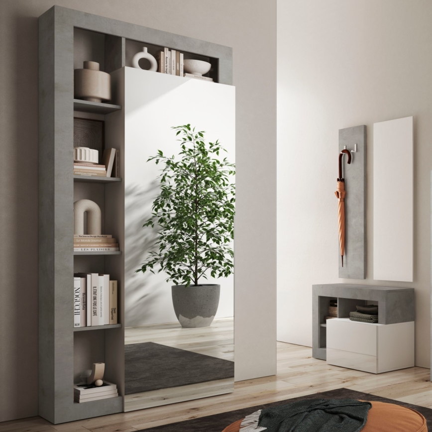 Armoire LENOR 91 x 209 cm blanc / gris béton