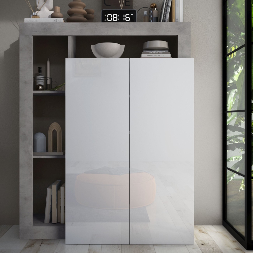 Armoire LENOR blanc/gris effet béton