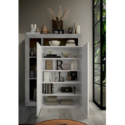 Armoire LENOR blanc/gris effet béton