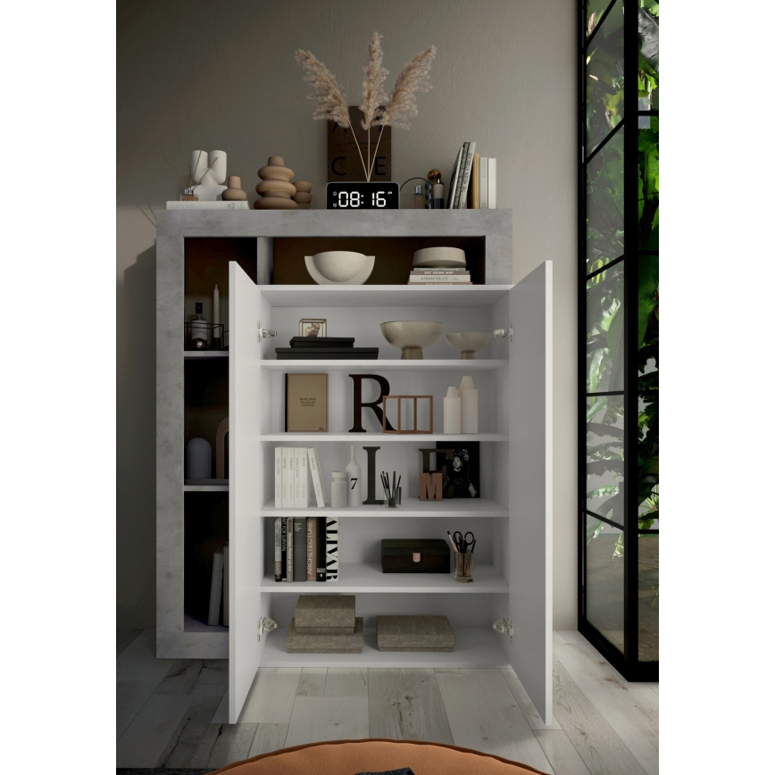 Armoire LENOR blanc/gris effet béton