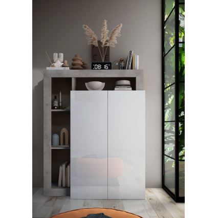 Armoire LENOR blanc/gris effet béton
