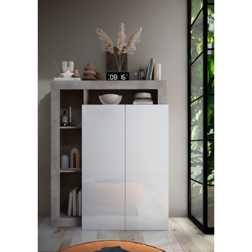 Armoire LENOR blanc/gris effet béton
