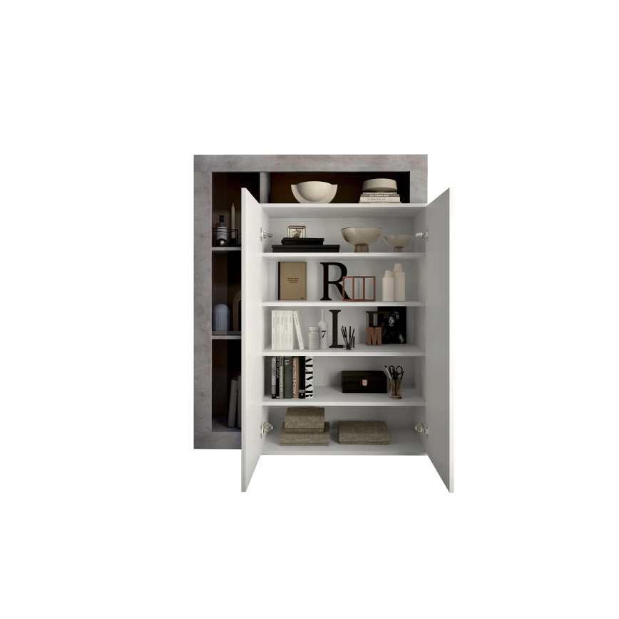 Armoire LENOR blanc/gris effet béton