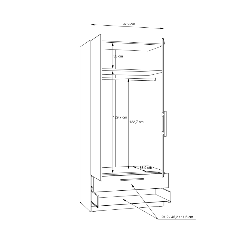 Armoire MARO 100x213 cm, chêne artisan