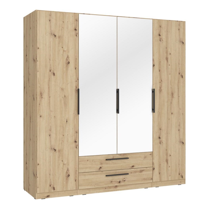 Armoire MARO 200x213 cm avec miroir, finition chêne artisan