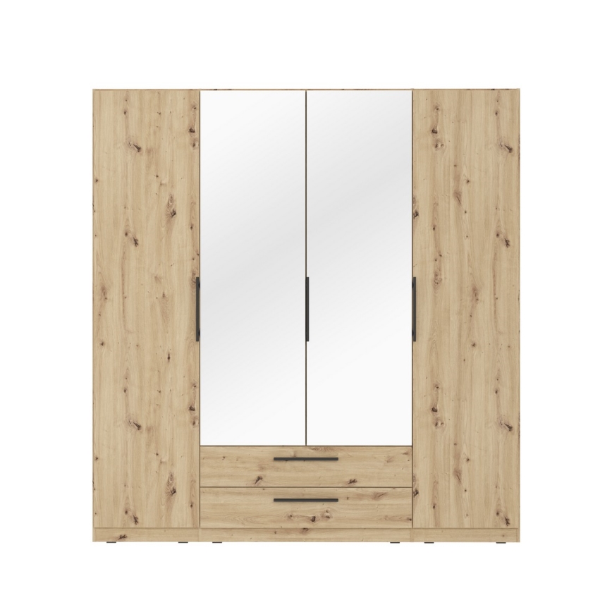Armoire MARO 200x213 cm avec miroir, finition chêne artisan