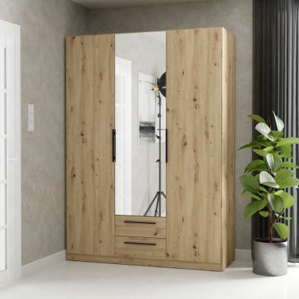 Armoire MARO avec miroir 150x213 cm, finition chêne artisan