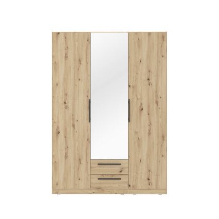 Armoire MARO avec miroir 150x213 cm, finition chêne artisan