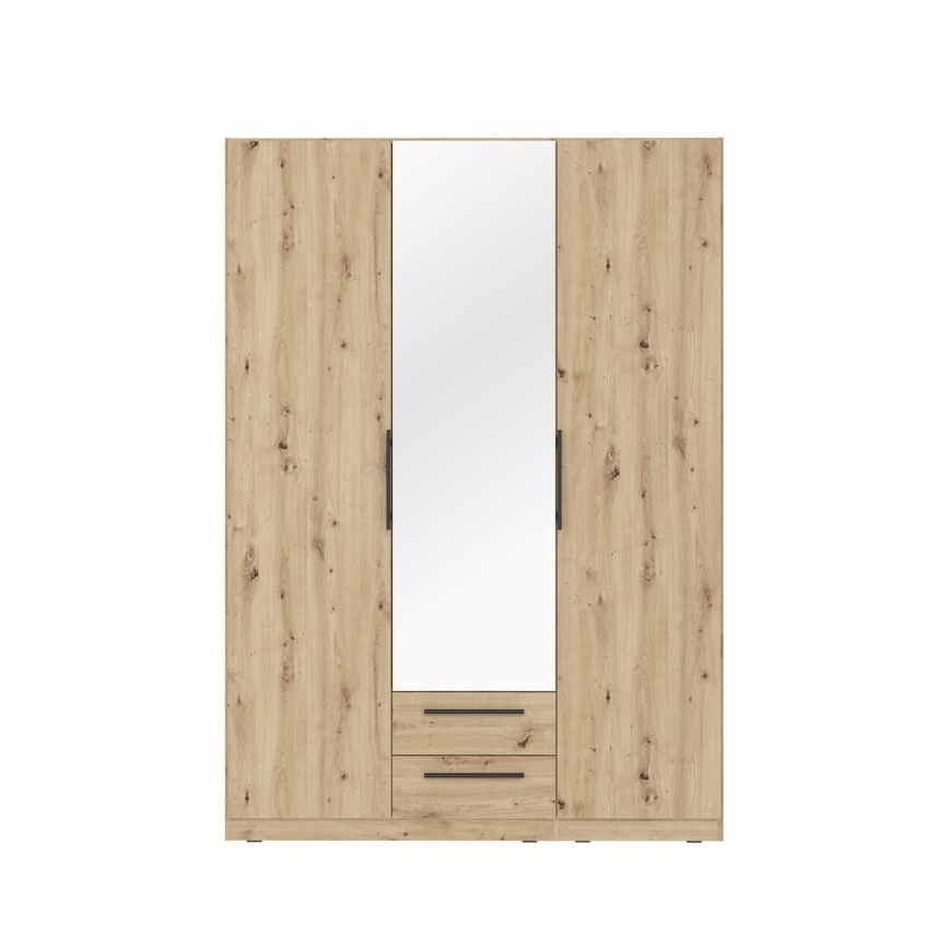 Armoire MARO avec miroir 150x213 cm, finition chêne artisan