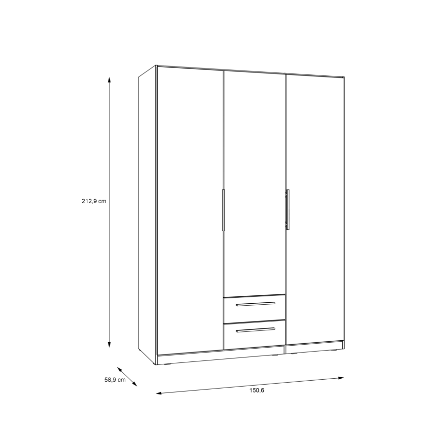 Armoire MARO avec miroir 150x213 cm, finition chêne artisan