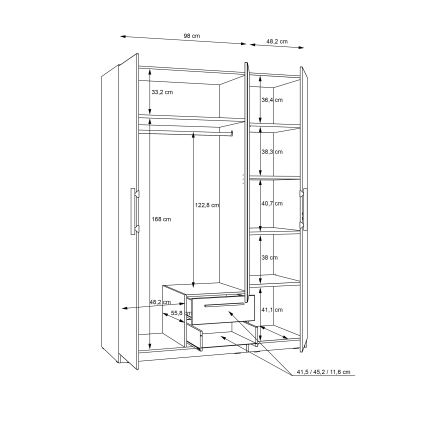 Armoire MARO avec miroir 150x213 cm, finition chêne artisan