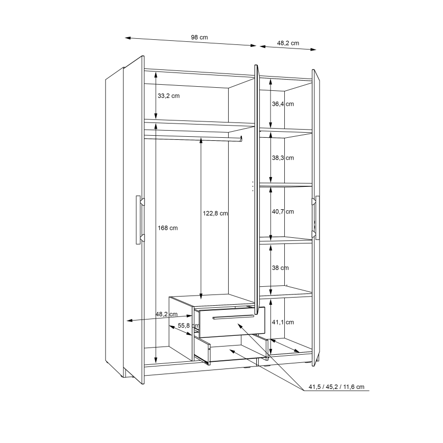 Armoire MARO avec miroir 150x213 cm, finition chêne artisan