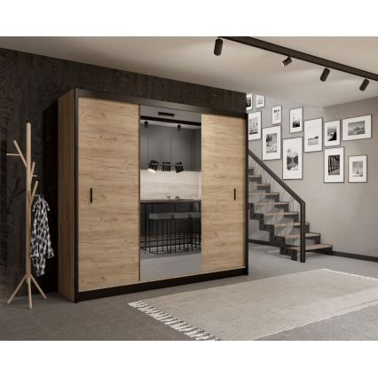 Armoire avec miroir MIRO 250x215 cm chêne craft/noir