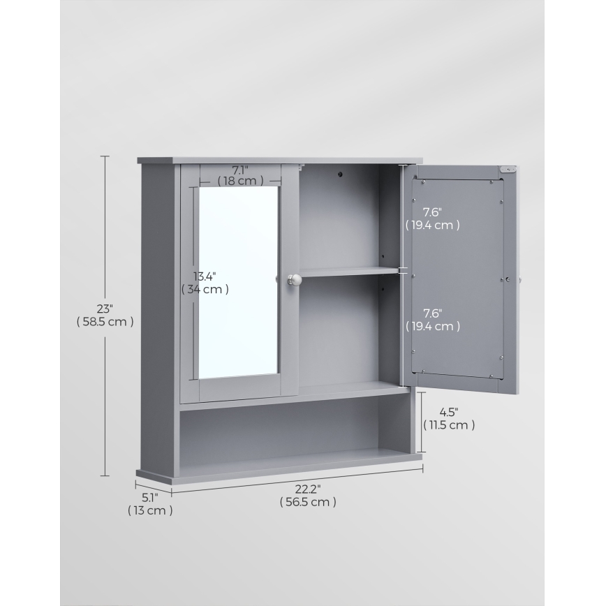 Armoire miroir pour salle de bains ZARA 58,5x56,5 cm grise