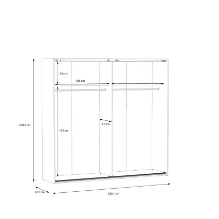 Armoire OREN avec miroir, 220 x 210 cm, chêne artisan