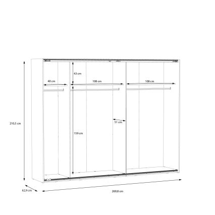 Armoire OREN avec miroir, 270 x 210 cm, chêne artisan