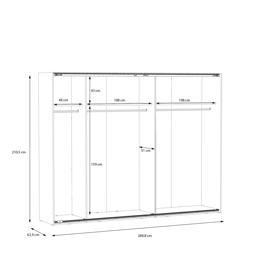 Armoire OREN avec miroir, 270 x 210 cm, chêne artisan