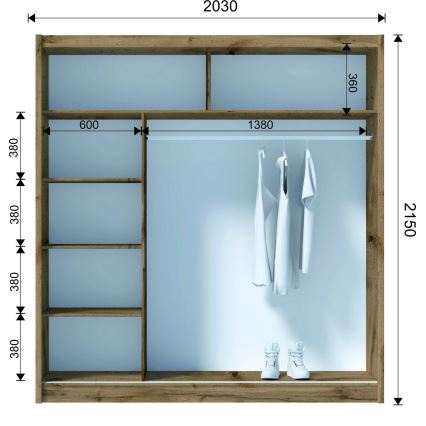 Armoire avec miroir SABRINA 203x215 cm chêne wotan