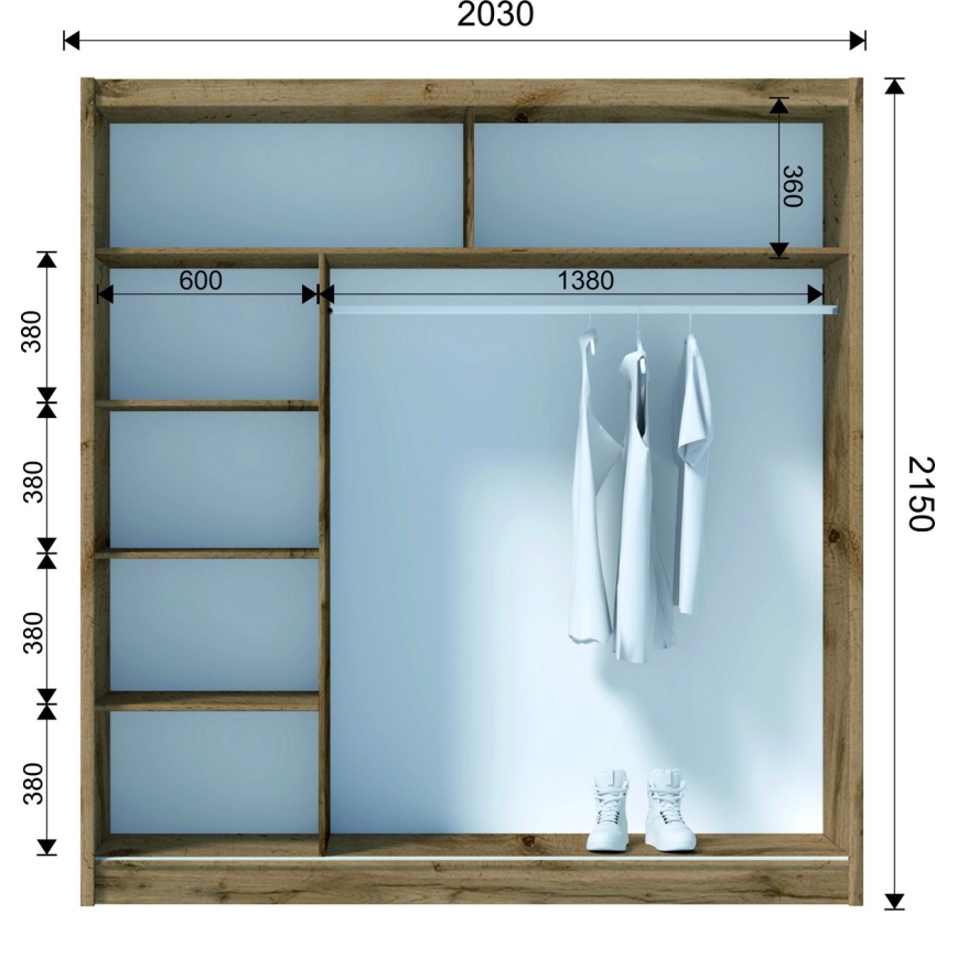 Armoire avec miroir SABRINA 203x215 cm chêne wotan