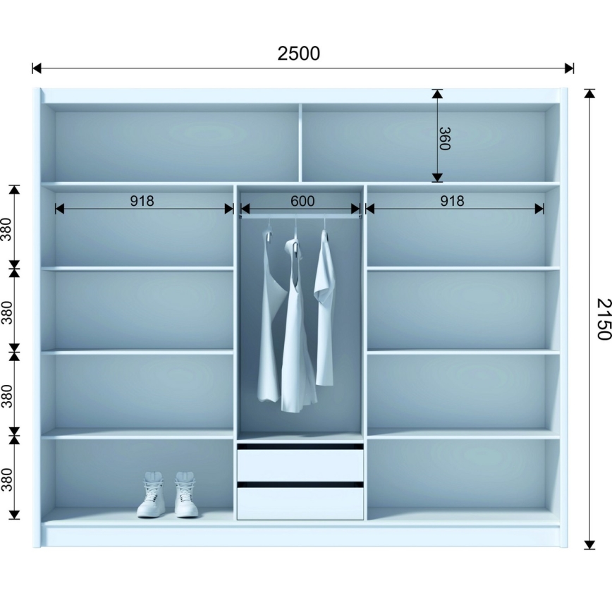 Armoire avec miroir SABRINA 250x215 cm chêne wotan