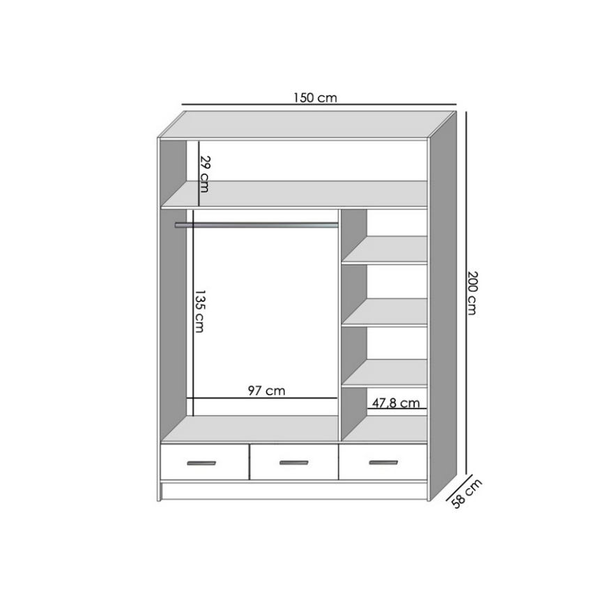 Armoire avec miroir SANNA 150x215 cm chêne sonoma