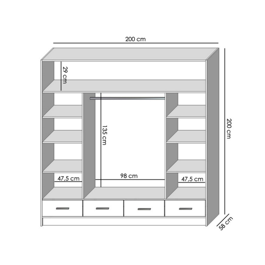 Armoire avec miroir SANNA 200x215 cm blanc