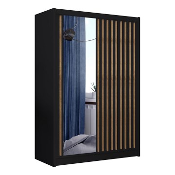 Armoire SANTINO 150x215 cm avec miroir noir/chêne craft