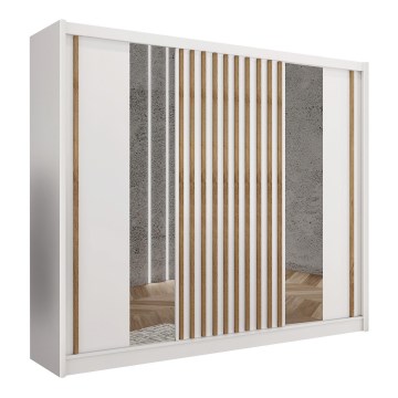 Armoire SANTINO 250x215 cm avec miroir, blanc/chêne craft