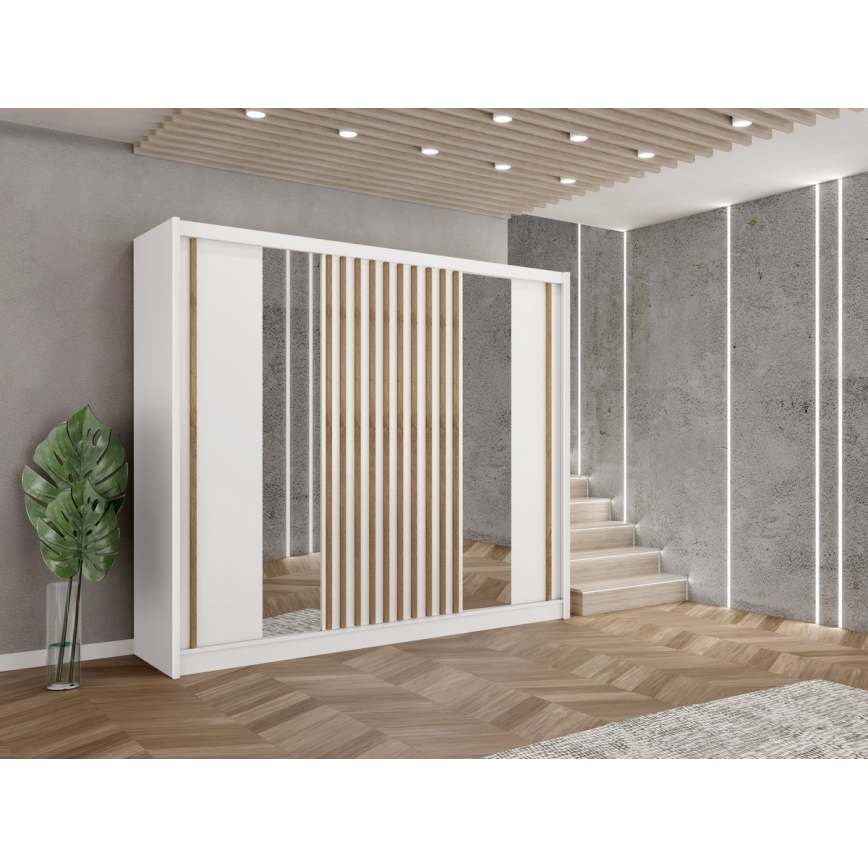 Armoire SANTINO 250x215 cm avec miroir, blanc/chêne craft