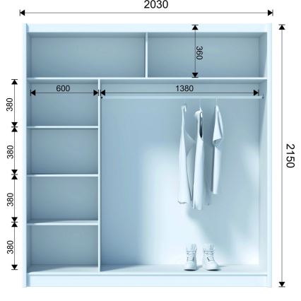 Armoire SANTINO avec miroir 203x215 cm noire/chêne craft