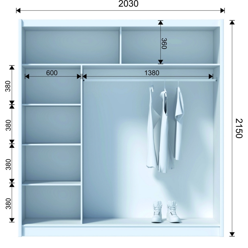 Armoire SANTINO avec miroir 203x215 cm noire/chêne craft