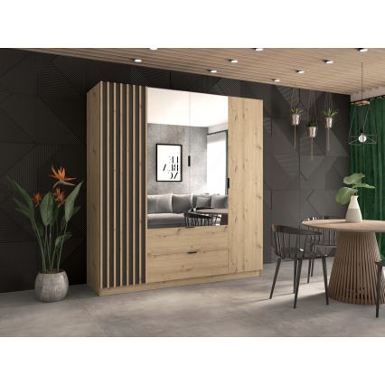 Armoire VISTA avec miroir 200 x 215 cm, chêne artisan/graphite