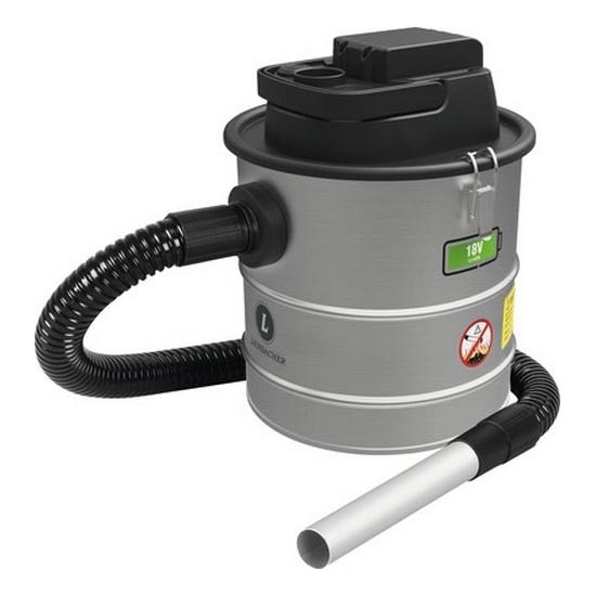 Aspirateur à cendres alimenté par pile avec filtre HEPA 12 l 110W/18V 2000 mAh chrome mat